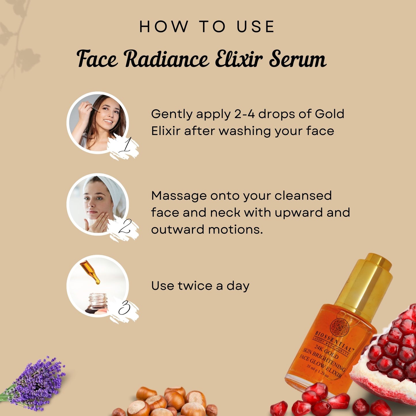 Biossential Soundarya Skin Brightening Face Radiance Elixir Serum with 24K Gold