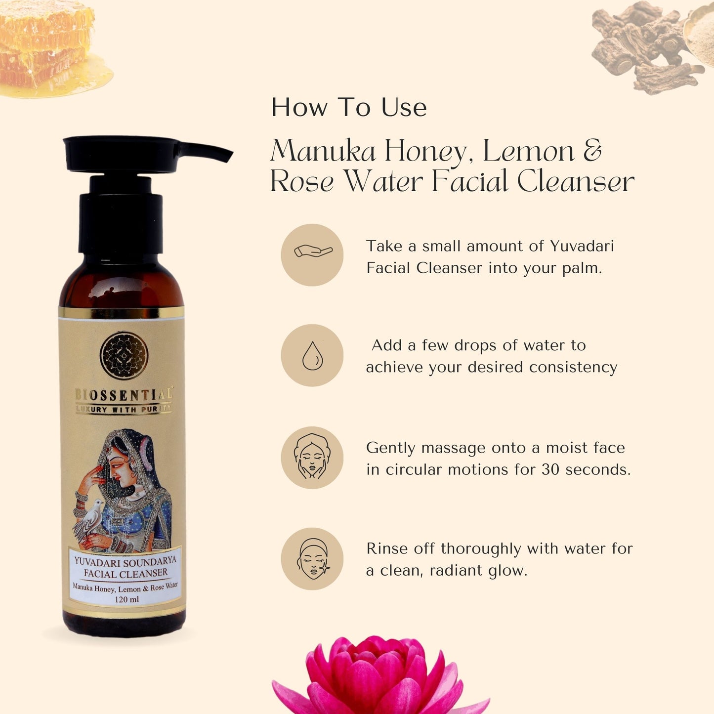 Manuka Honey, Lemon and Rose Water Biossential Face Cleanser